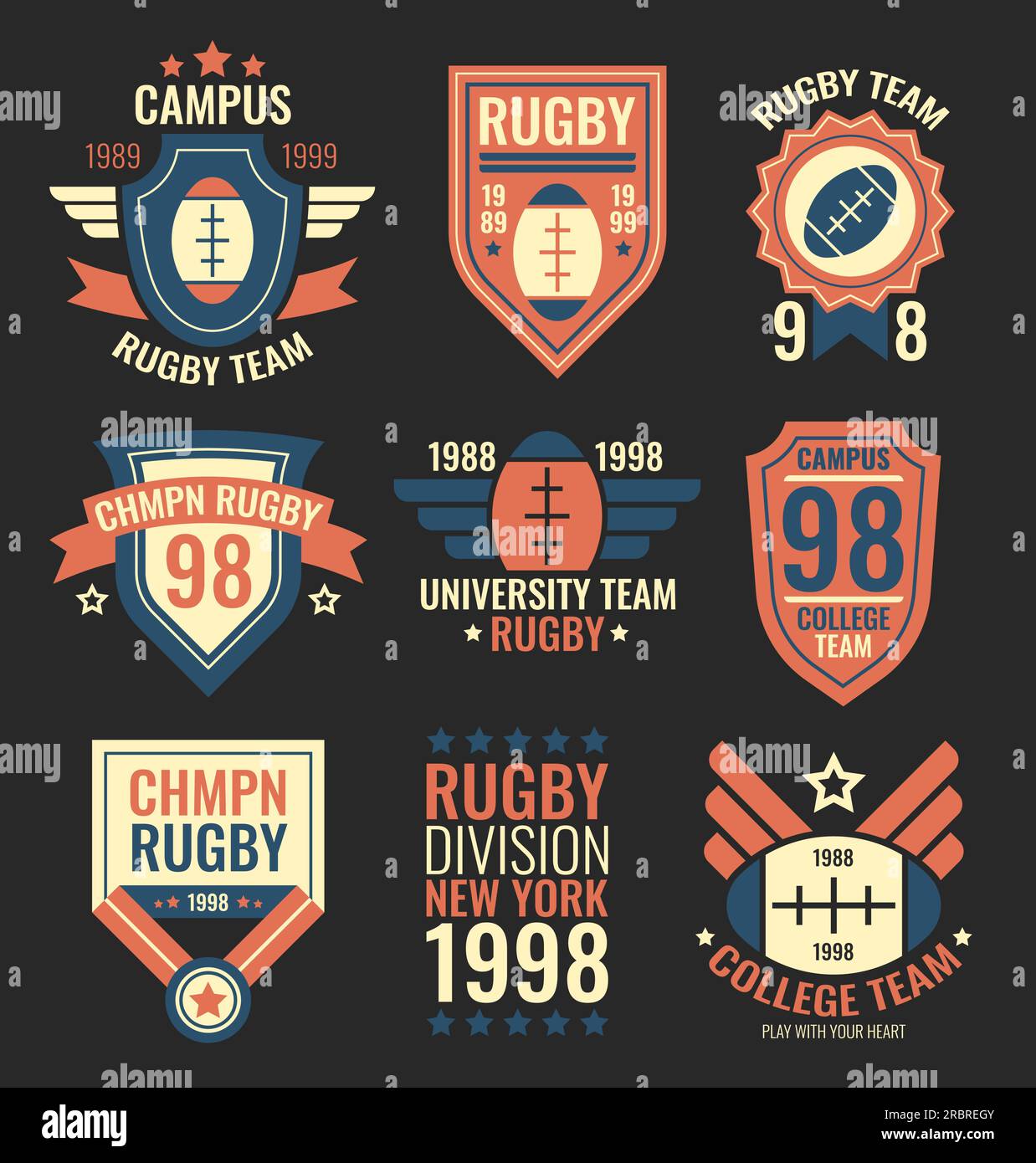 Rugby team labels set stock vector image art alamy