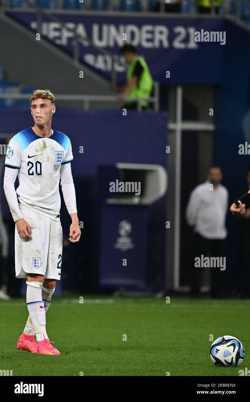 BATUMI, GEORGIA - JULY 8: Cole Palmer of England scoring goal from free kick during the UEFA Under-21 Euro 2023 final match between England and Spain Stock Photo