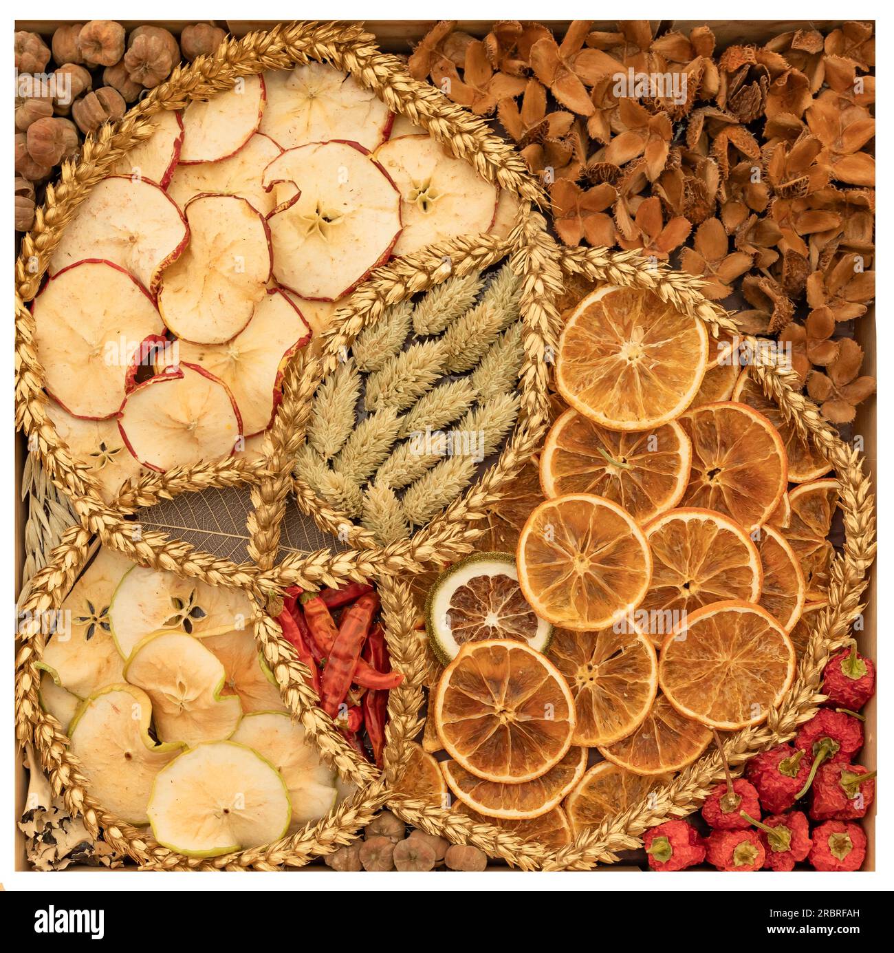 Dried fruit background with white border Stock Photo