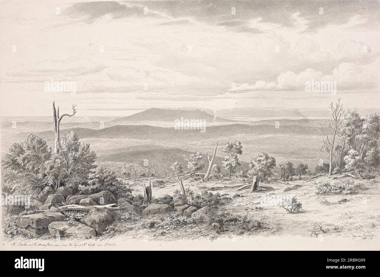 Mt Barker and the Murray plains seen from the top of Mt Lofty near Adelaide 1858 by Eugene von Guerard Stock Photo