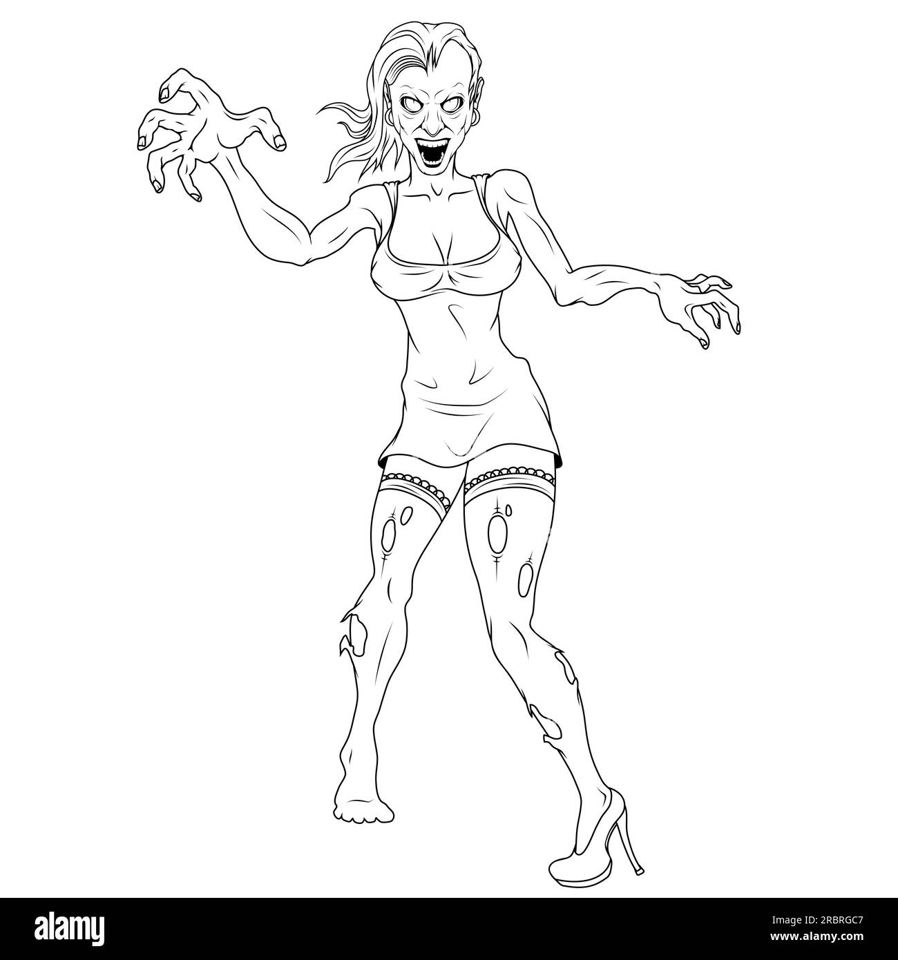 Zombie girl. Vector illustration of a sketch female zombie. Living dead Stock Vector