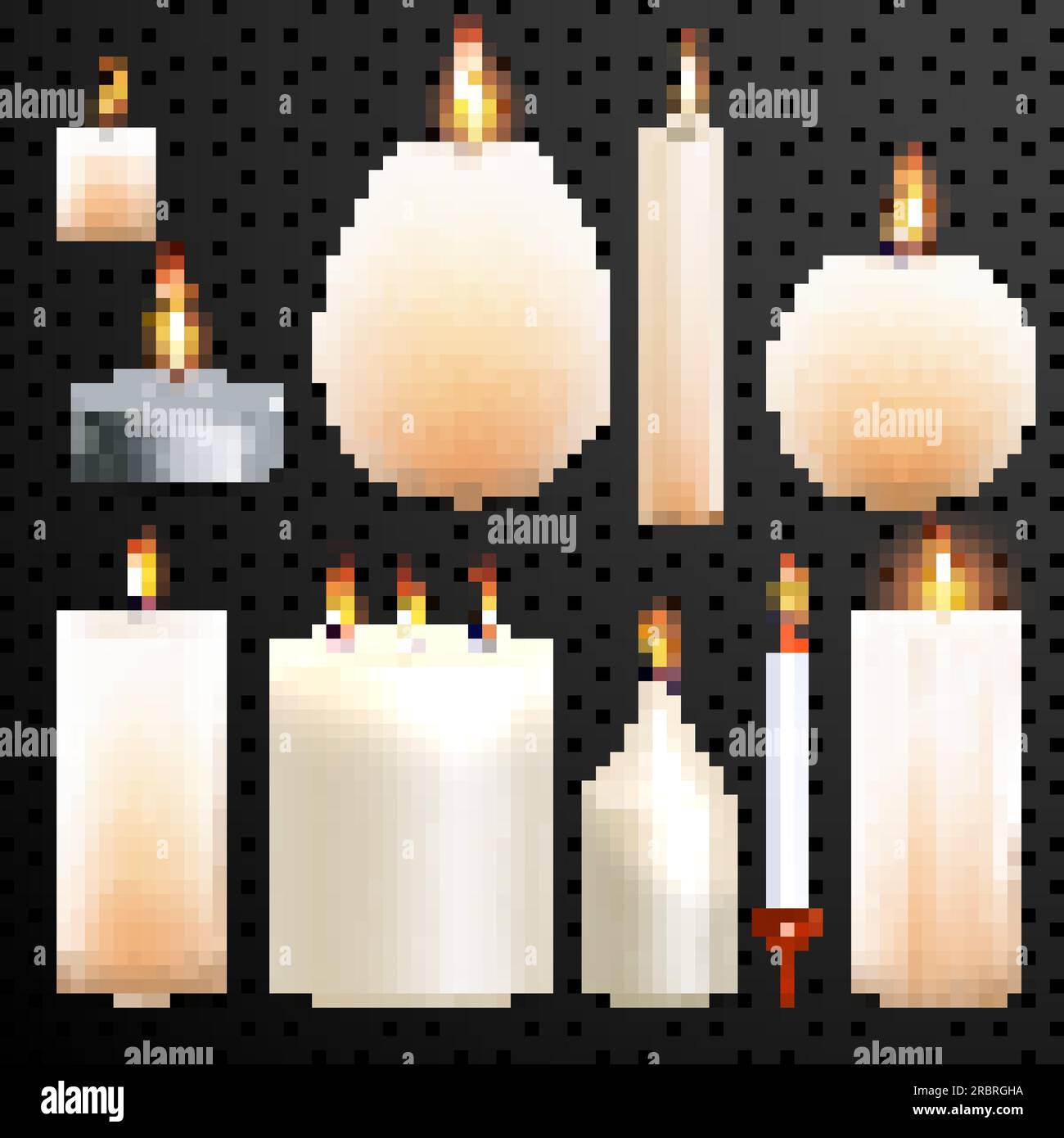 Candles flames set 3D realistic isolated burning on vector transparent background. Decorative