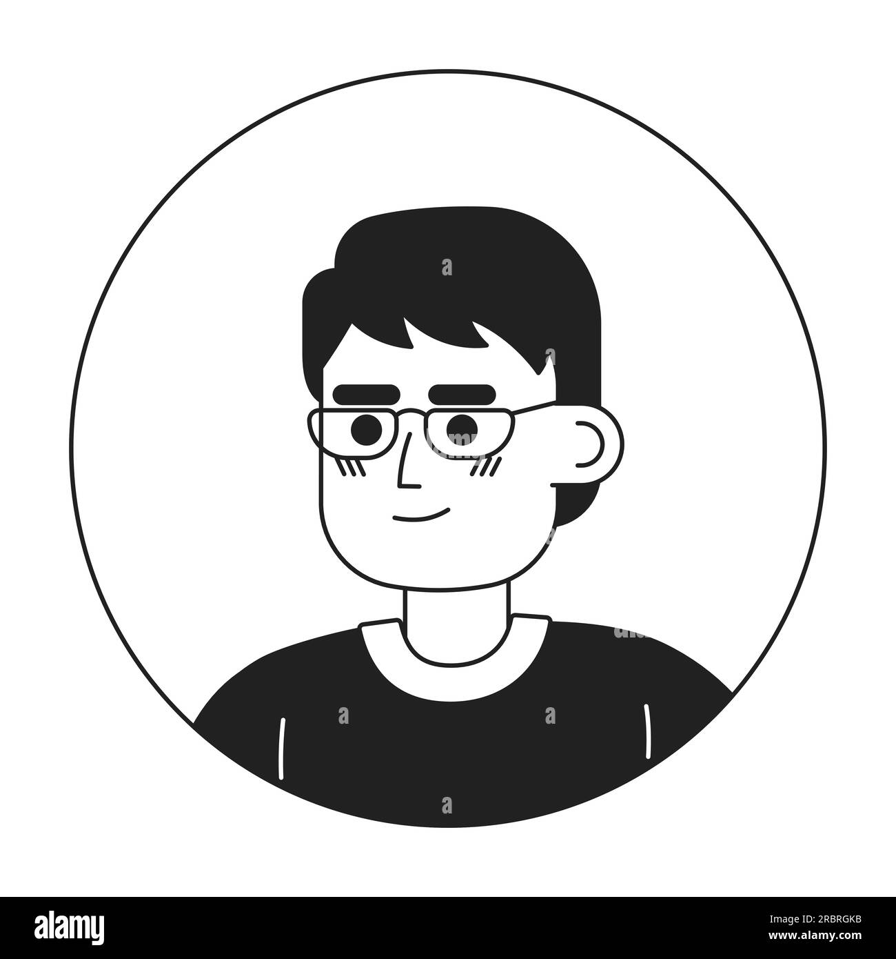 Handsome boy with glasses monochrome flat linear character head Stock Vector