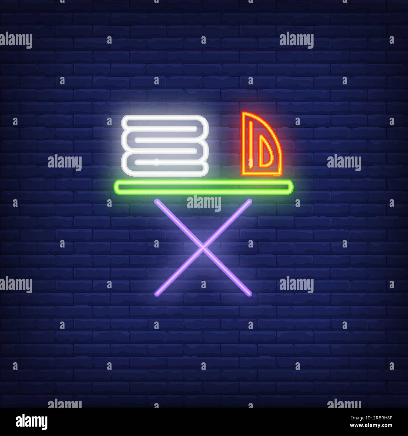 Linen and iron on ironing board neon sign Stock Vector