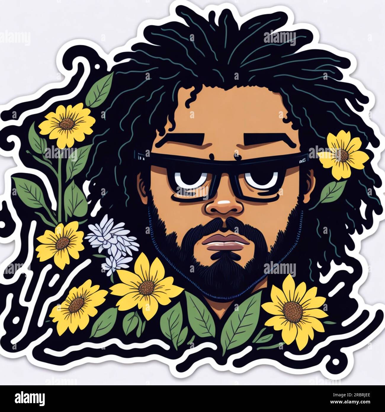 Sticker style illustration of Lenny Kravitz with flowers. Tattoo design Stock Photo Alamy