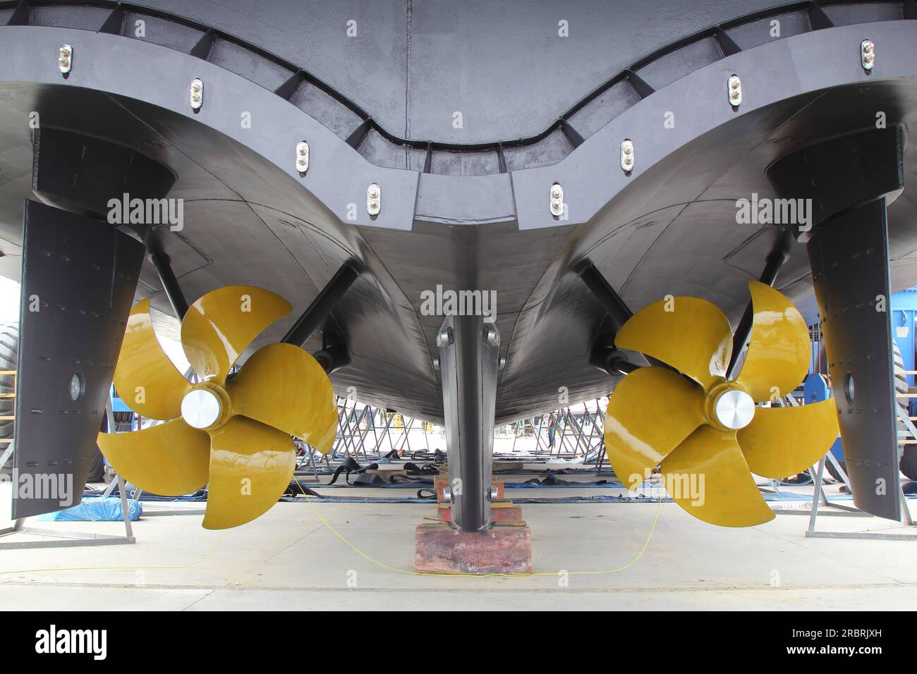 mega yacht propeller. View of large propeller on land of mega yacht ...