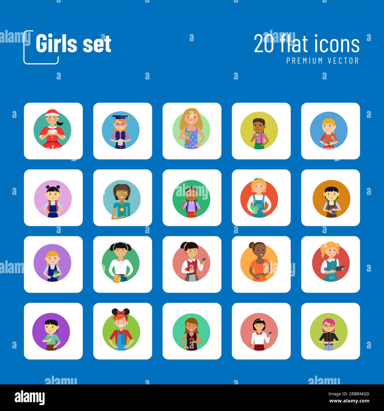 Girls Icons Set Stock Vector