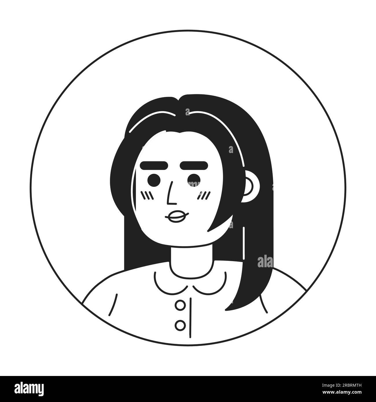 Pretty indian woman with long hair monochrome flat linear character head Stock Vector