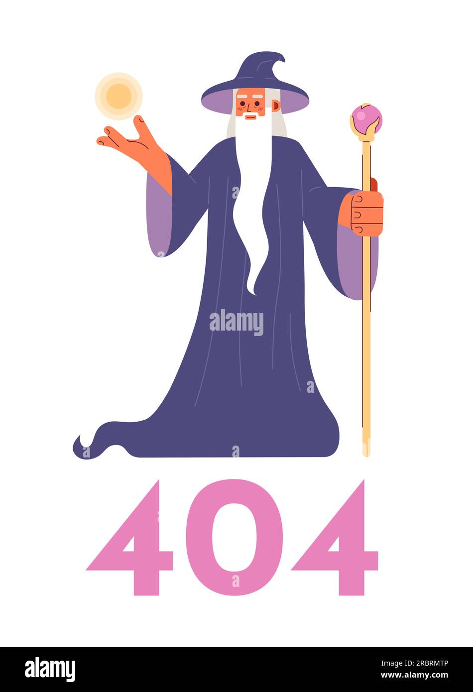 Enchanter doing magic tricks error 404 flash message Stock Vector
