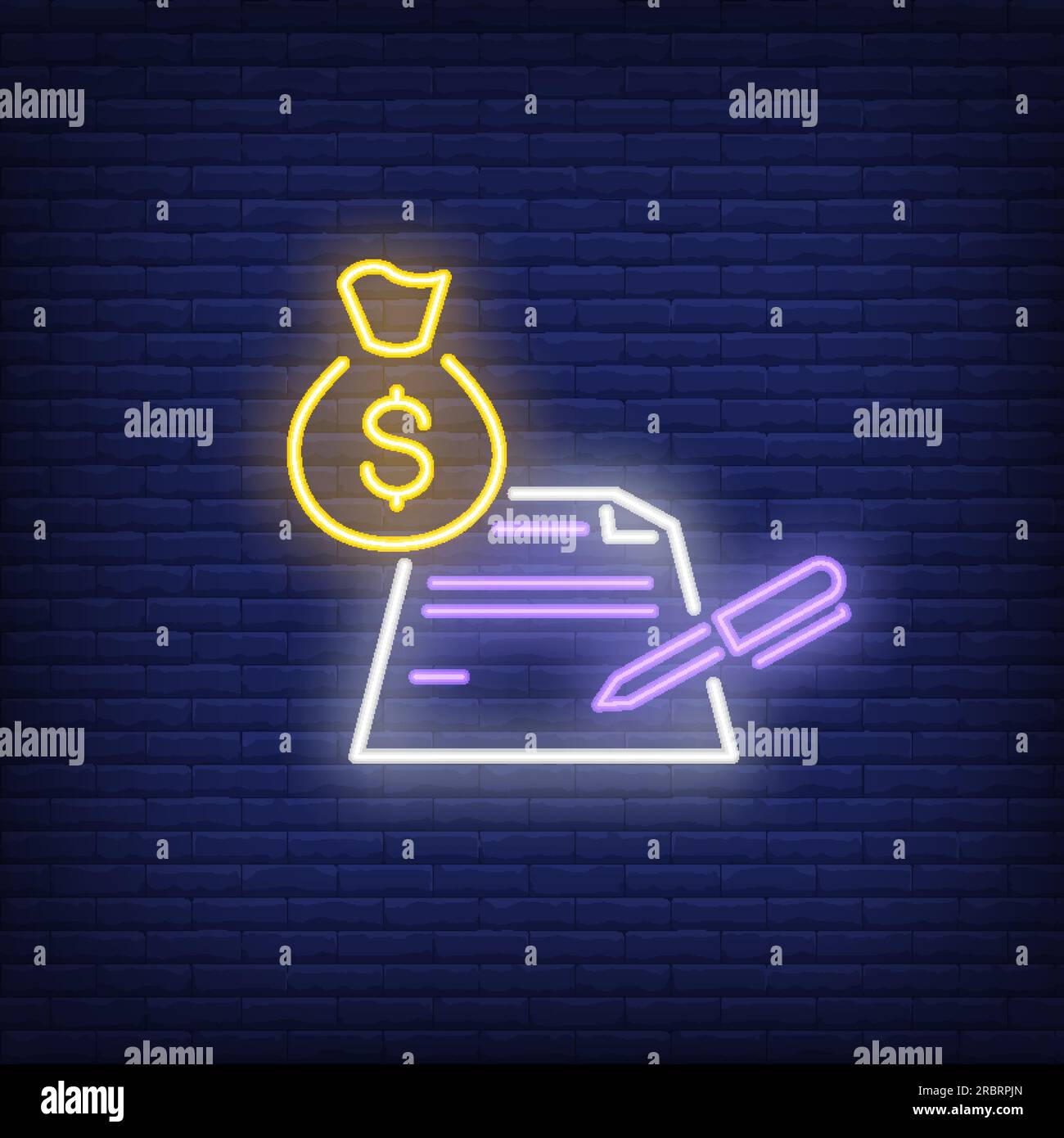 Money bag with contract and pen neon sign Stock Vector Image & Art - Alamy