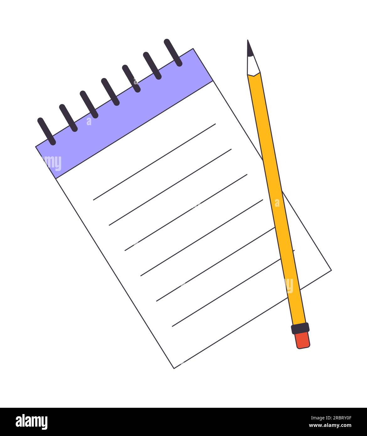 Notebook with pencil flat line color isolated vector object Stock Vector