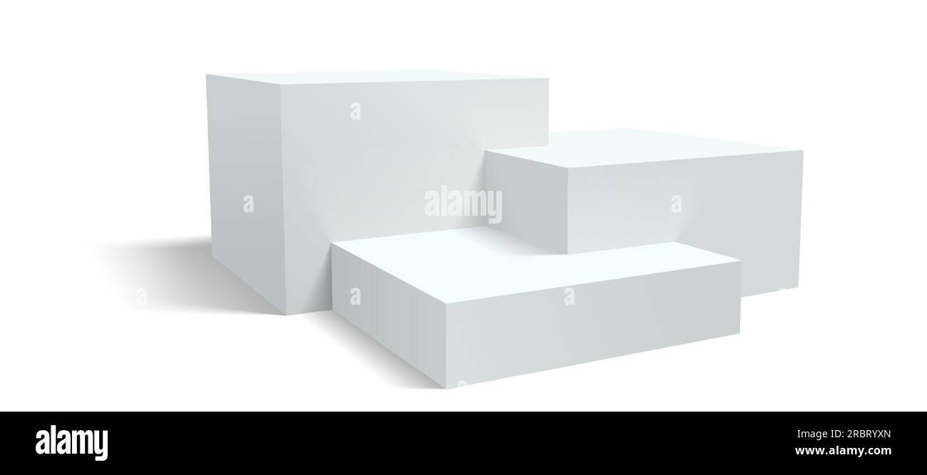 Podium pedestal, vector display platform or 3D stage stand, realistic racked dais. White studio podium background or product display pedestal platform Stock Vector