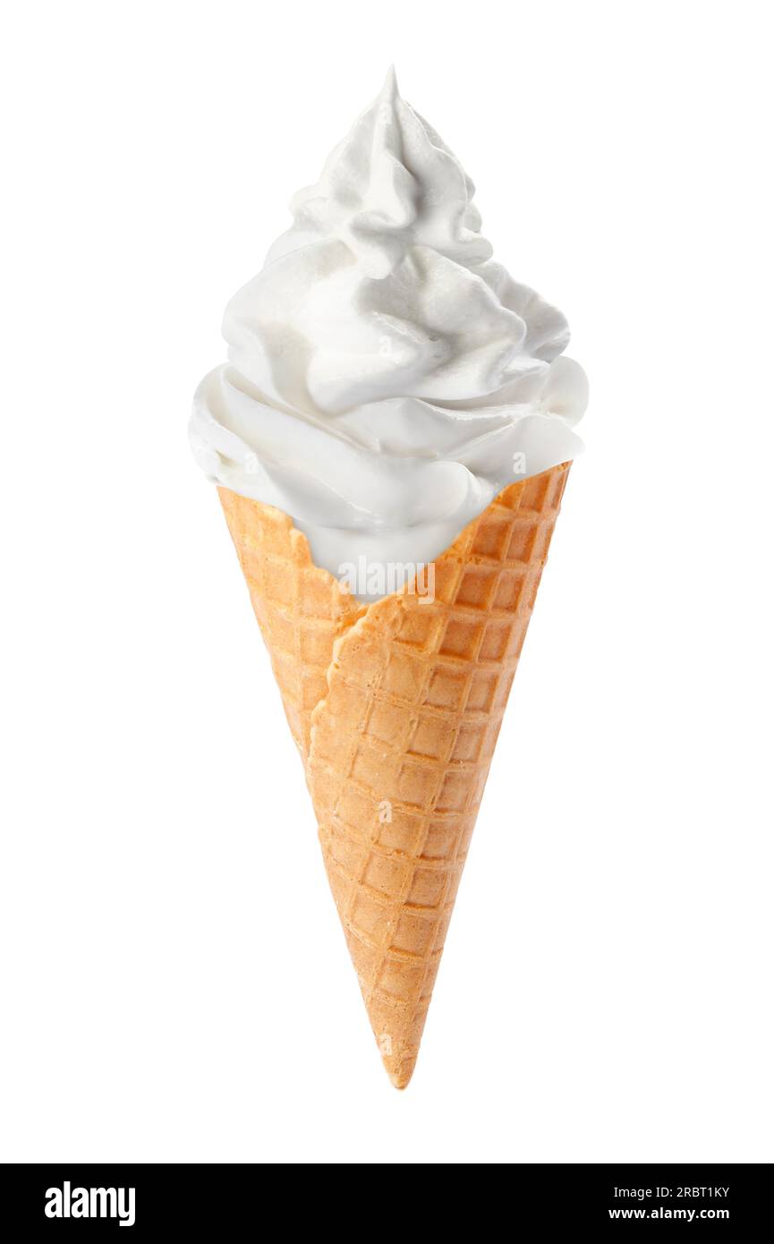 Tasty ice cream in waffle cone isolated on white. Soft serve Stock ...