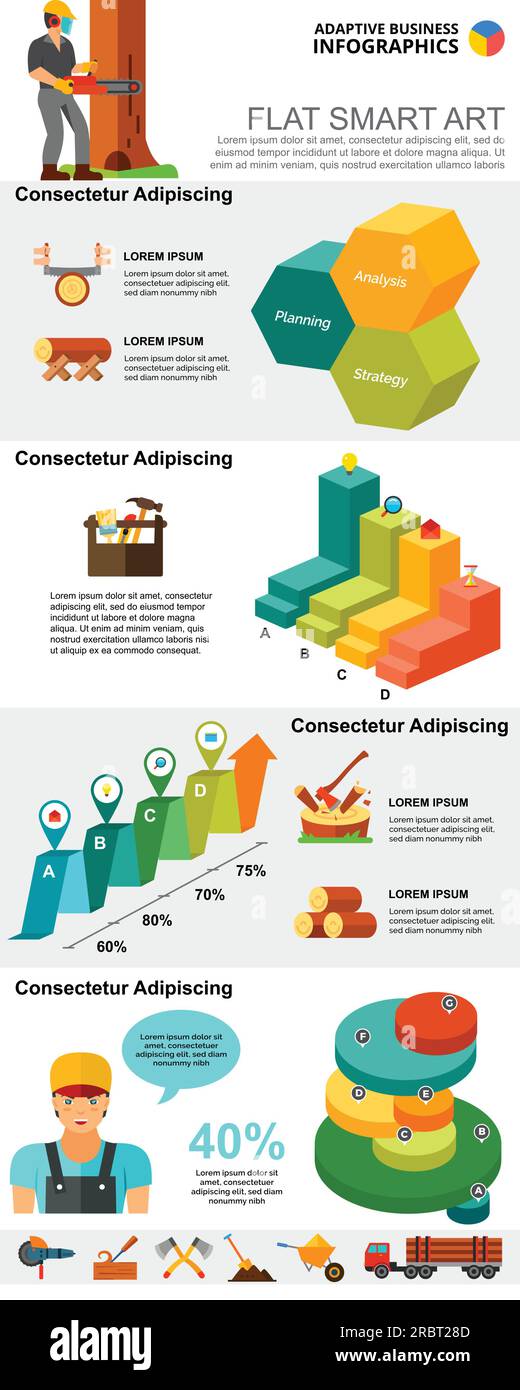 Logging industry and management concept infographic charts set Stock