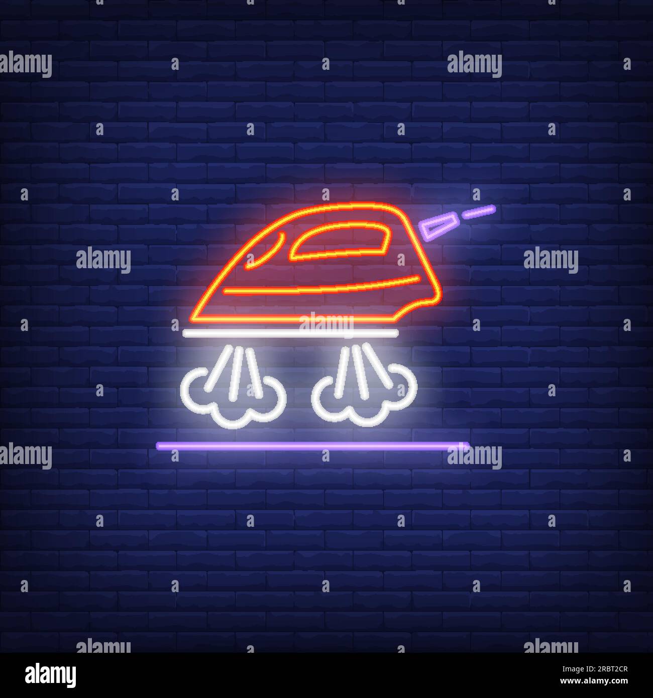 Steaming iron neon sign Stock Vector