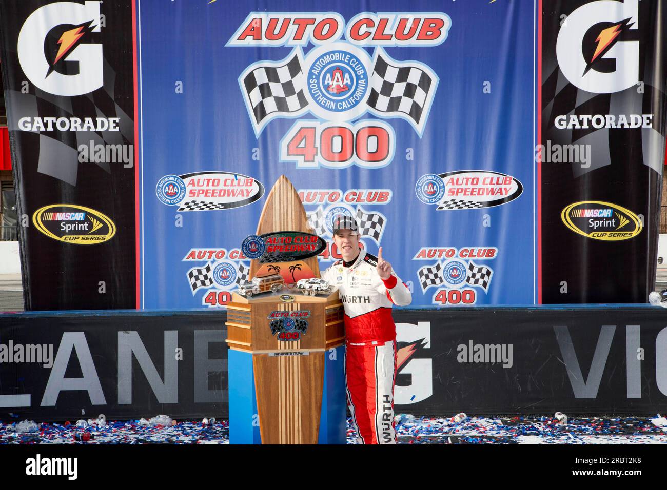 Fontana, CA, Mar 22, 2015: Brad Keselowski wins the Auto Club 400 at Auto Club Speedway in Fontana, CA Stock Photo