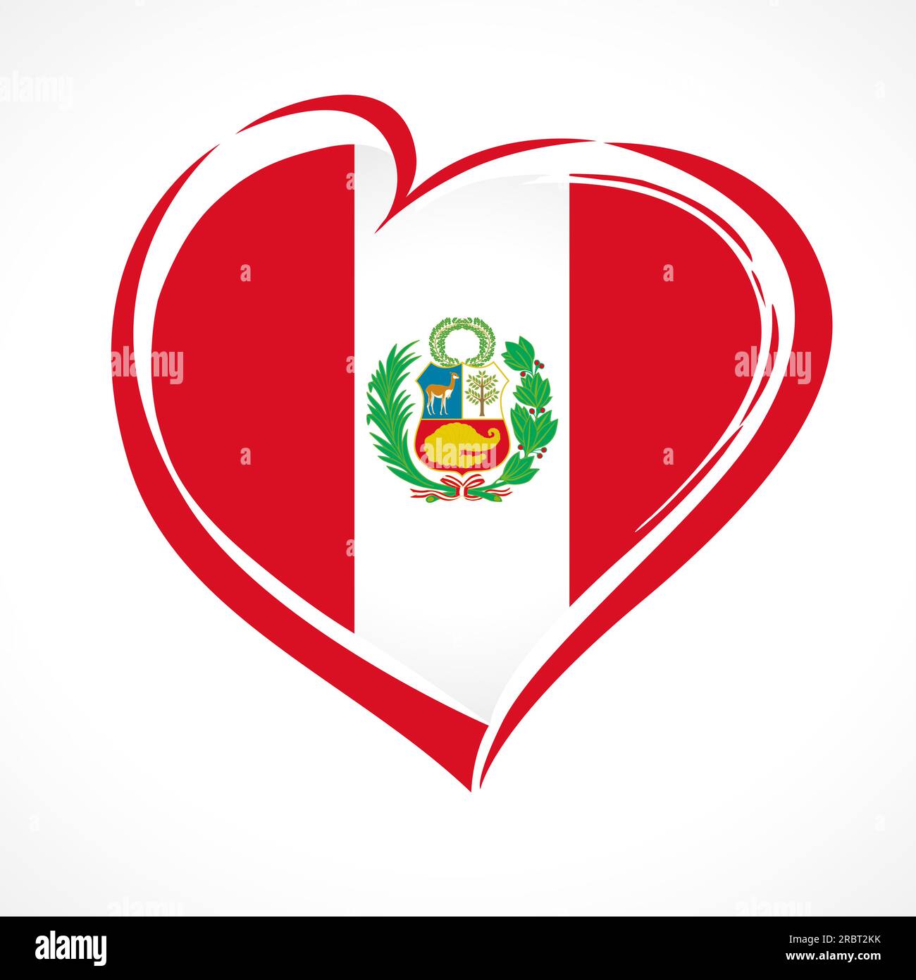 Peru heart banner with coat of arms and text Fiestas Patrias Happy Independence Day Peru greetings Stock Vector