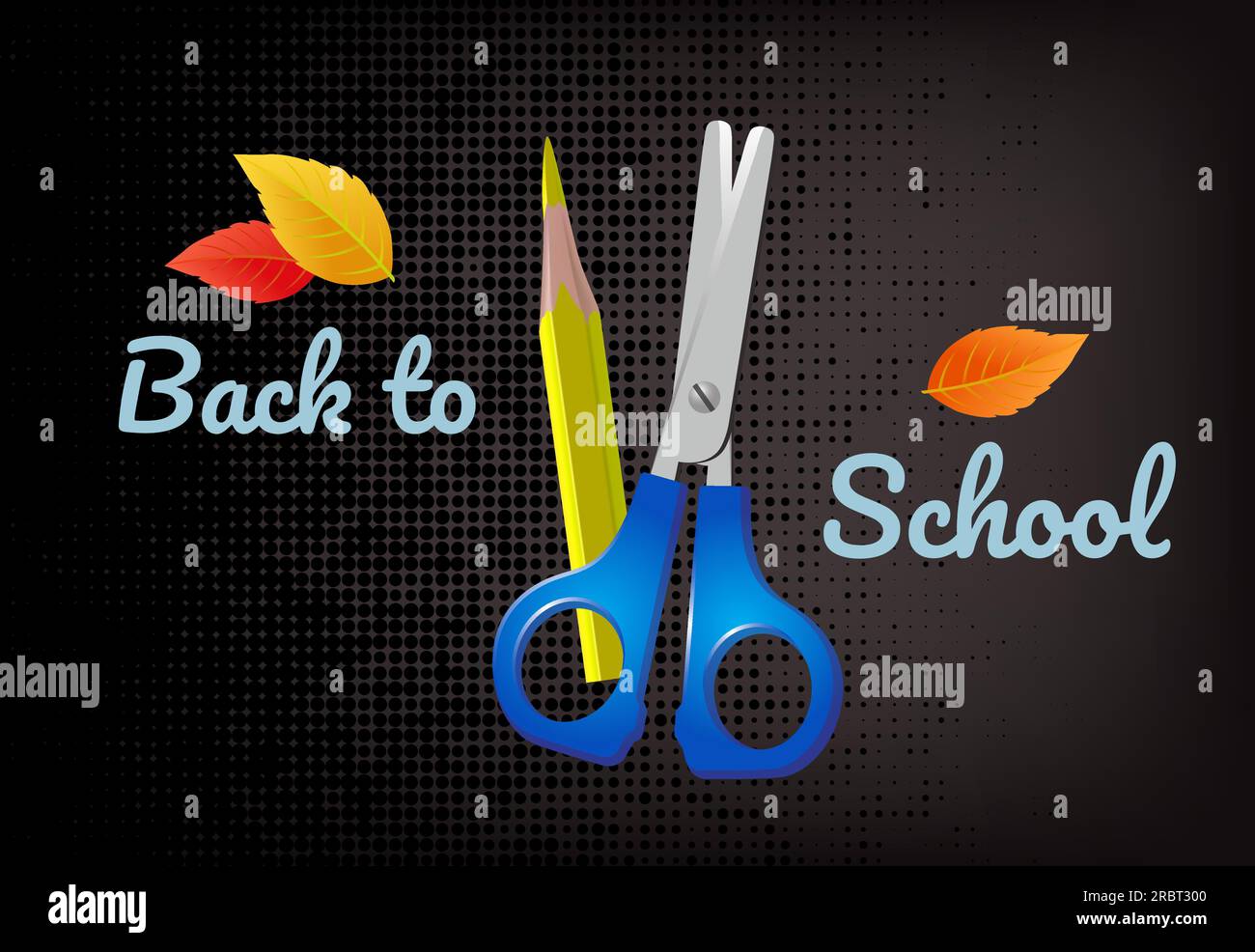 Back to school lettering with leaves, pencil and scissors Stock Vector ...