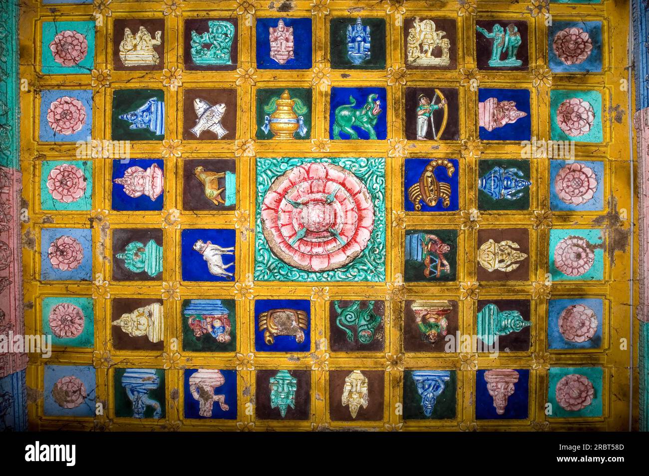 Ceiling vastu mandala, the rock cut cave temple of Sri Kokaraneswarar