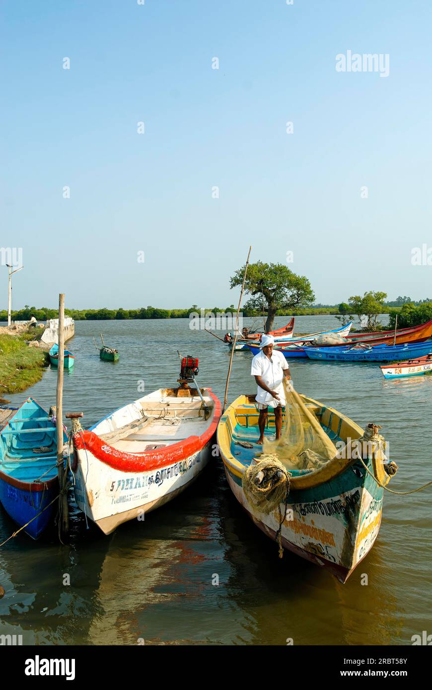 Fishing boats in backwater at Pichavaram mangrove forest, Chidambaram