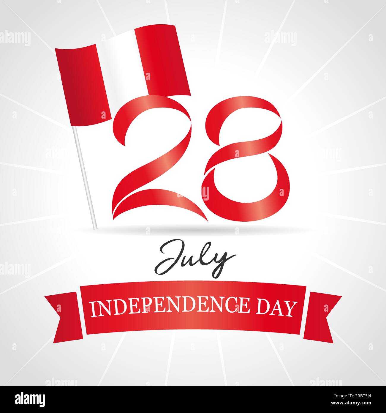 Peru, 28th of July Independence Day with Peruvian flag and creative number 28. Happy National Holiday Peru. Vector illustration Stock Vector