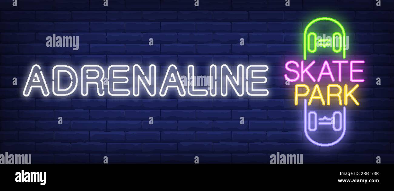 Adrenaline Skate park neon sign Stock Vector