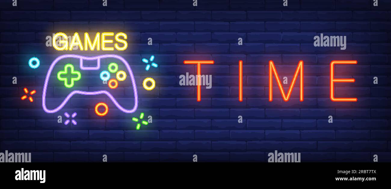Games time neon text with gamepad Stock Vector Image & Art Alamy