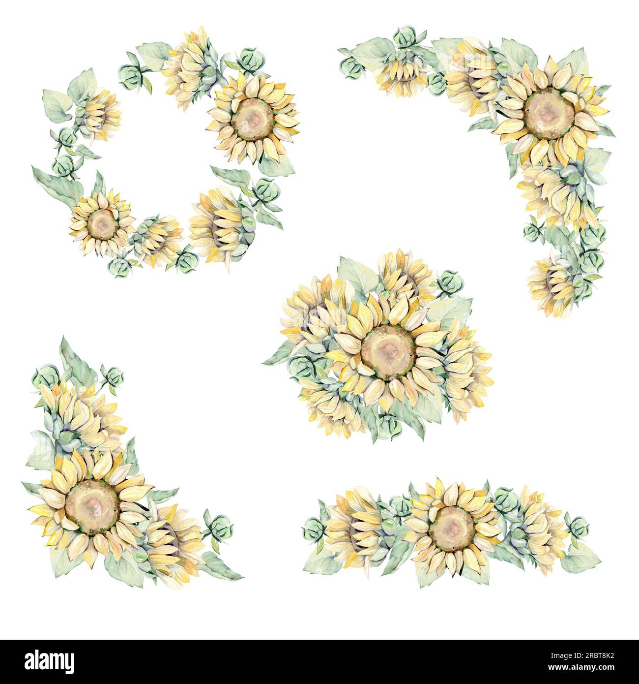 Watercolor seamless pattern with sunflowers and butterflies. Hand drawn ...