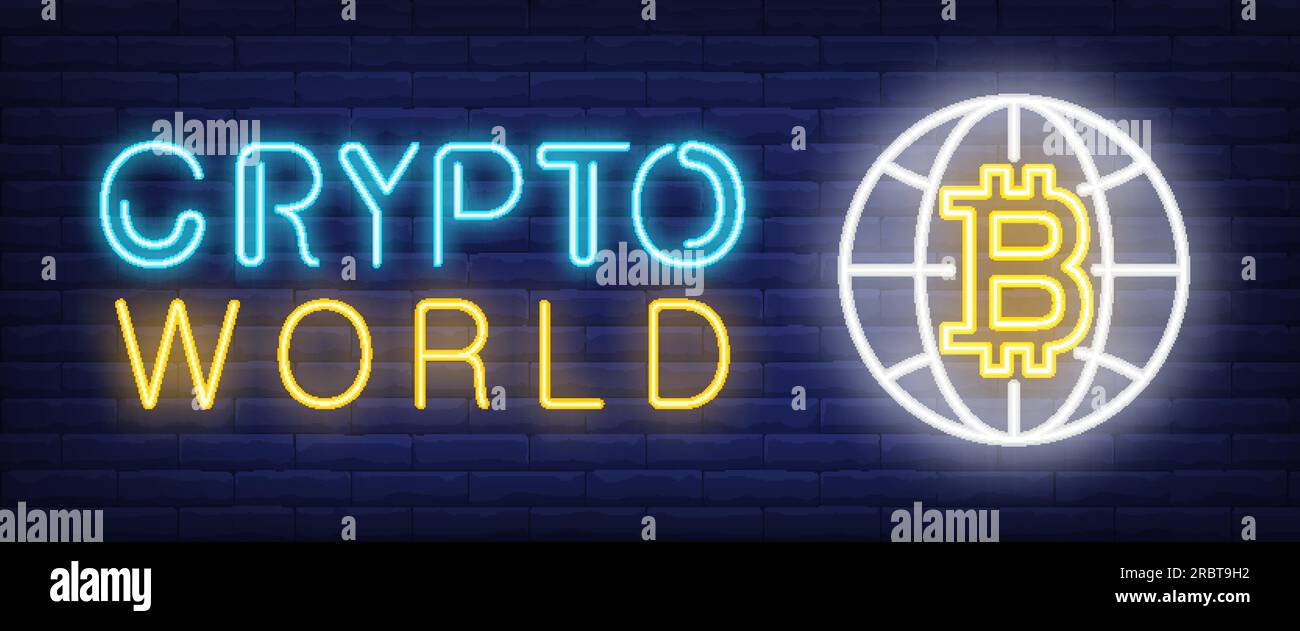Crypto world neon text with bitcoin and globe sign Stock Vector Image & Art  - Alamy