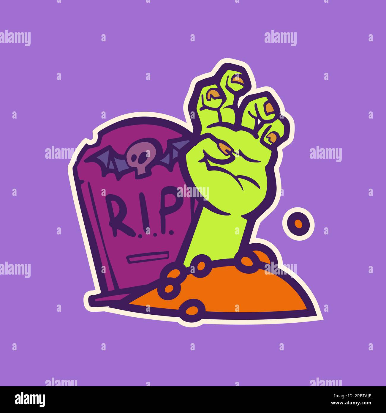 Zombie hand from grave sticker in cartoon style for print and design ...