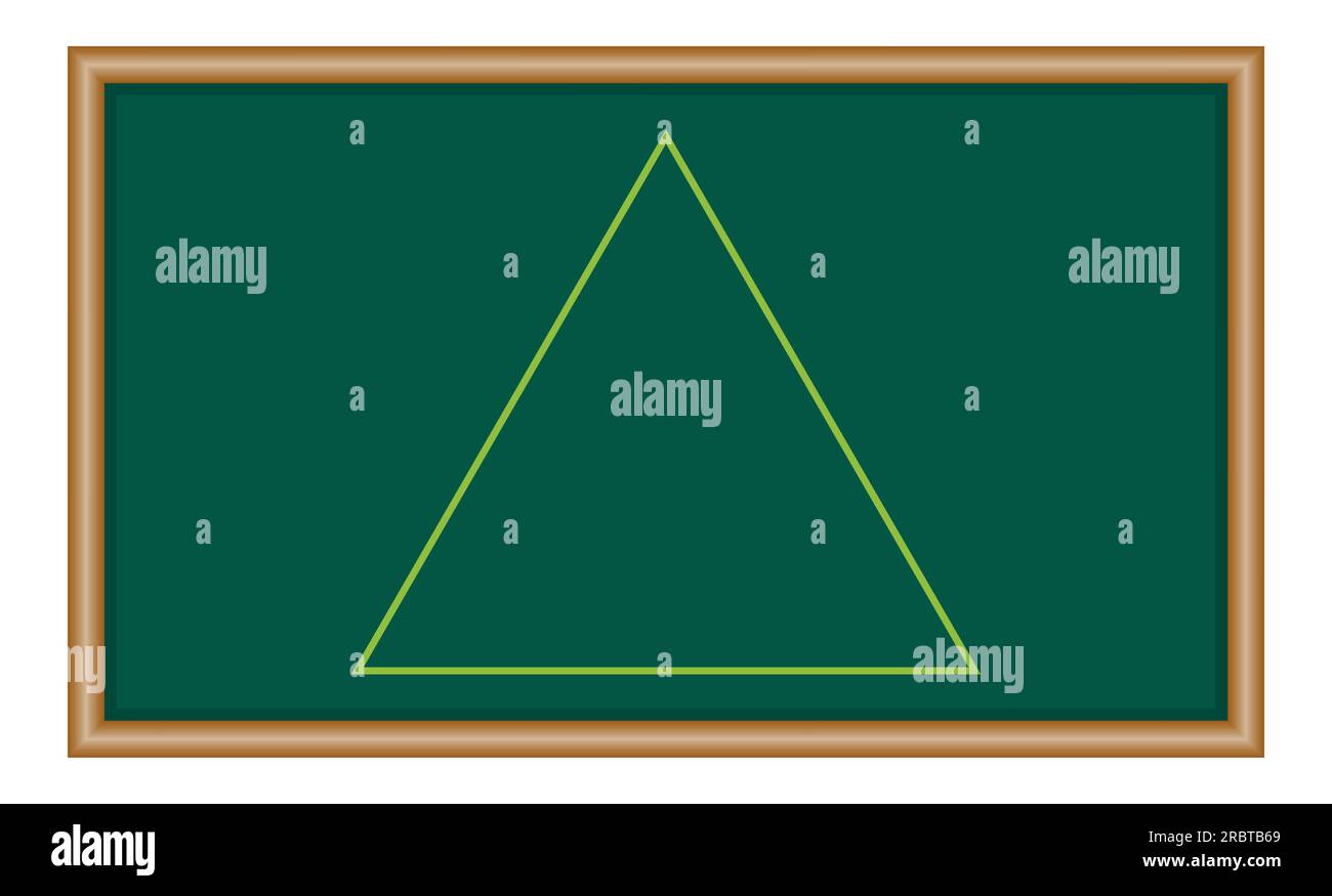 Properties of equilateral triangle in mathematics. Three sides with same length. Geometric shape. Mathematics resources for teachers and students. Stock Vector