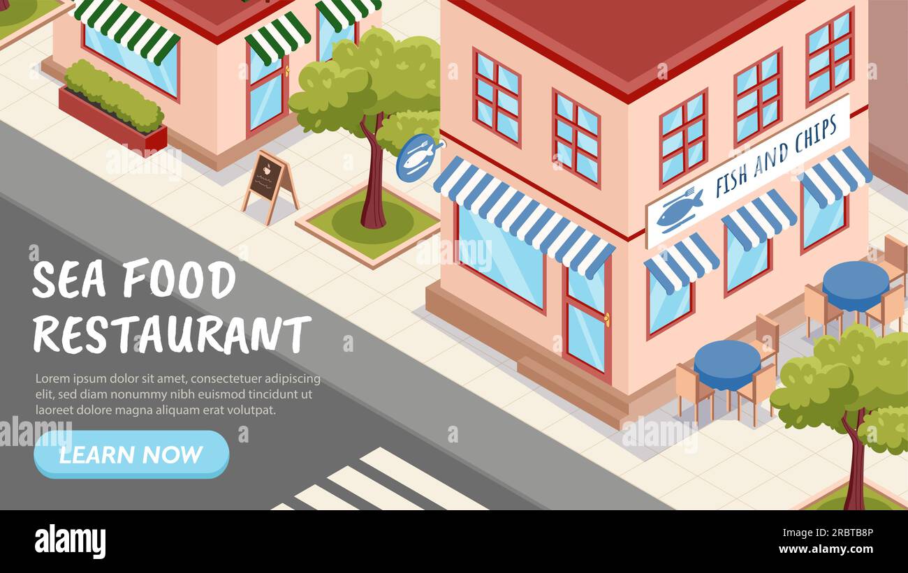 Sea food restaurant isometric Stock Vector