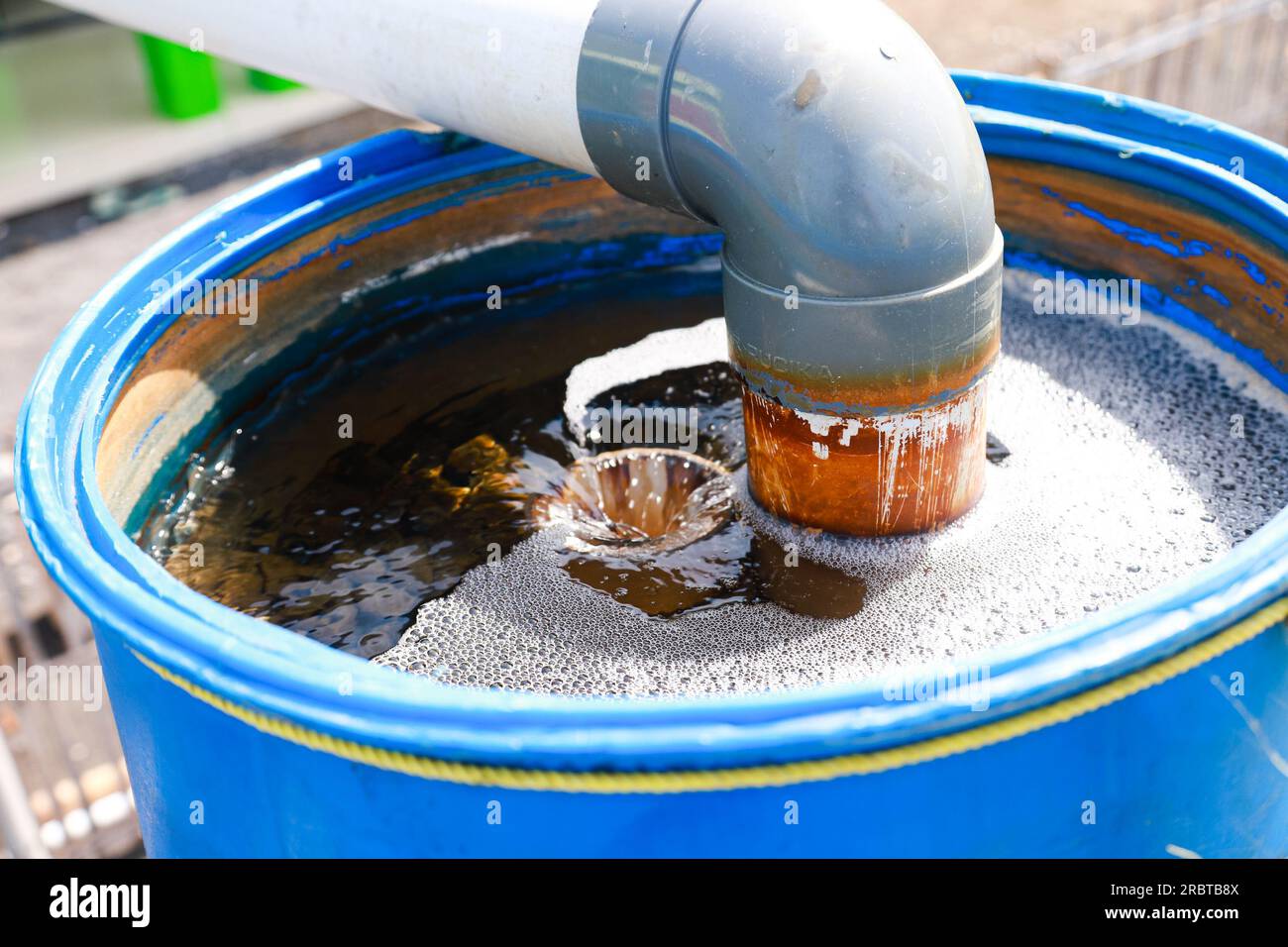 use of a water filtration system to filter out dirt and disease before entering water into fish and vanamei shrimp cultivation ponds Stock Photo