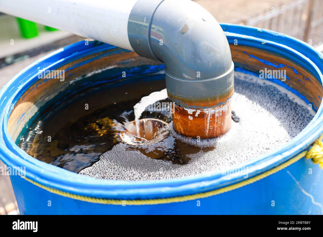 use of a water filtration system to filter out dirt and disease before entering water into fish and vanamei shrimp cultivation ponds Stock Photo