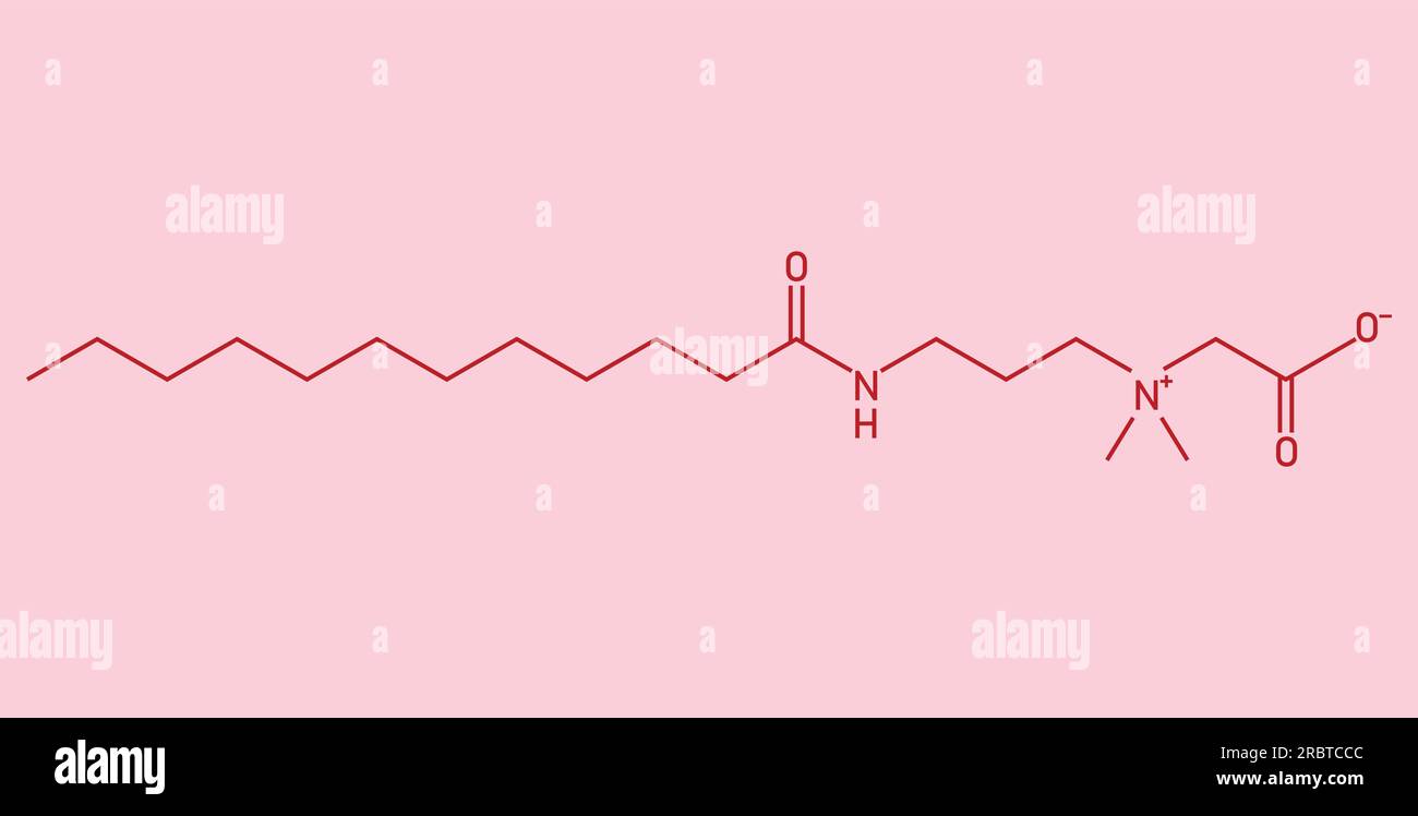 Chemical structure of Cocamidopropyl Betaine (C19H38N2O3). Chemical resources for teachers and students. Vector illustration. Stock Vector