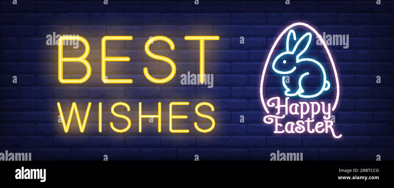 Best wishes happy Easter neon sign Stock Vector