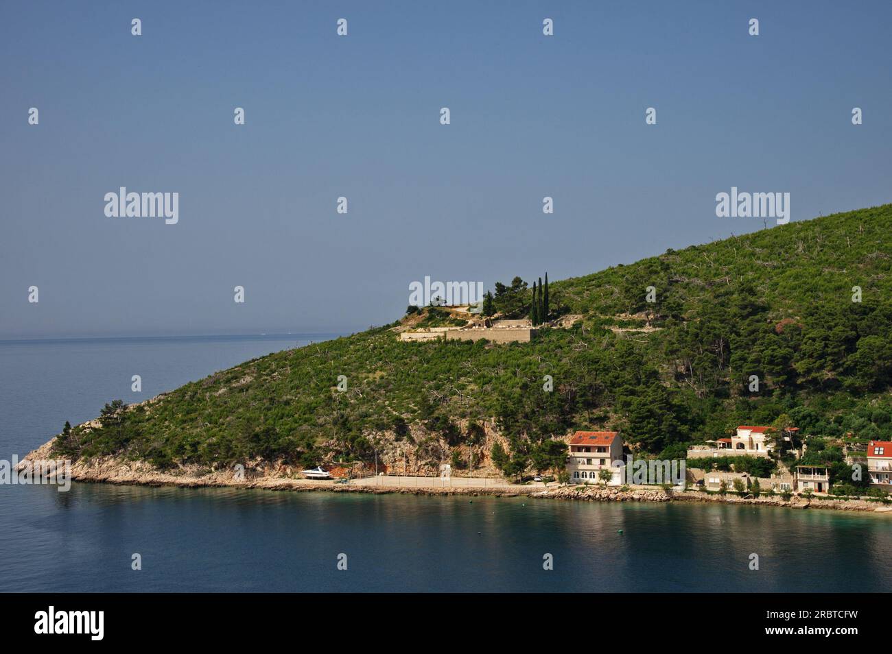 Panorama of Trstenik, Croatia on Peljesac peninsula from the top of a hill Stock Photo