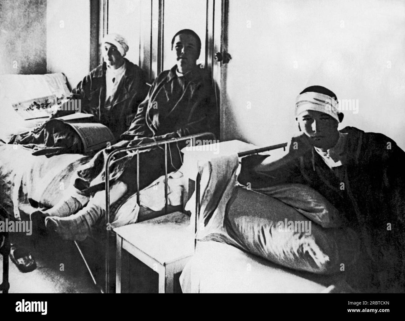 Russia:  September 18, 1917 Wounded Russian women who had organized themselves into the 'Battalion of Death' and took up arms to fight the Germans on the Eastern Front. Stock Photo