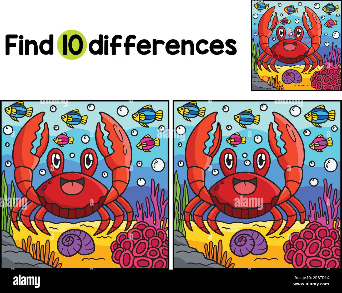 Red Jamaican Crab Animal Find The Differences Stock Vector Image & Art