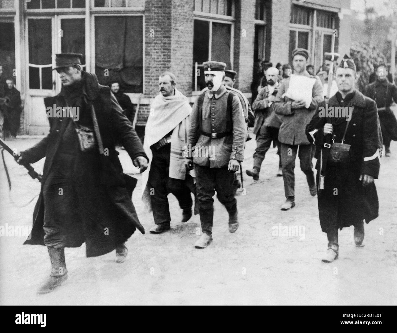 Europe:  c. 1915 Captured Germans after a battle during WWI. Stock Photo