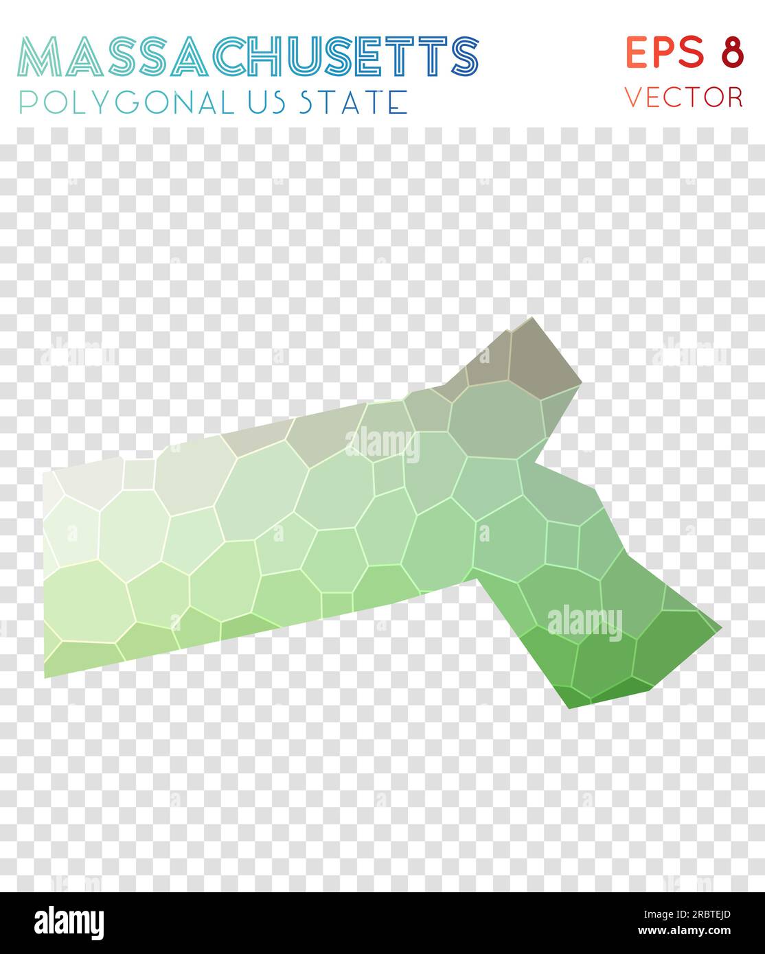 Massachusetts polygonal map, mosaic style US state. Vibrant low poly style, modern design. Stock Vector