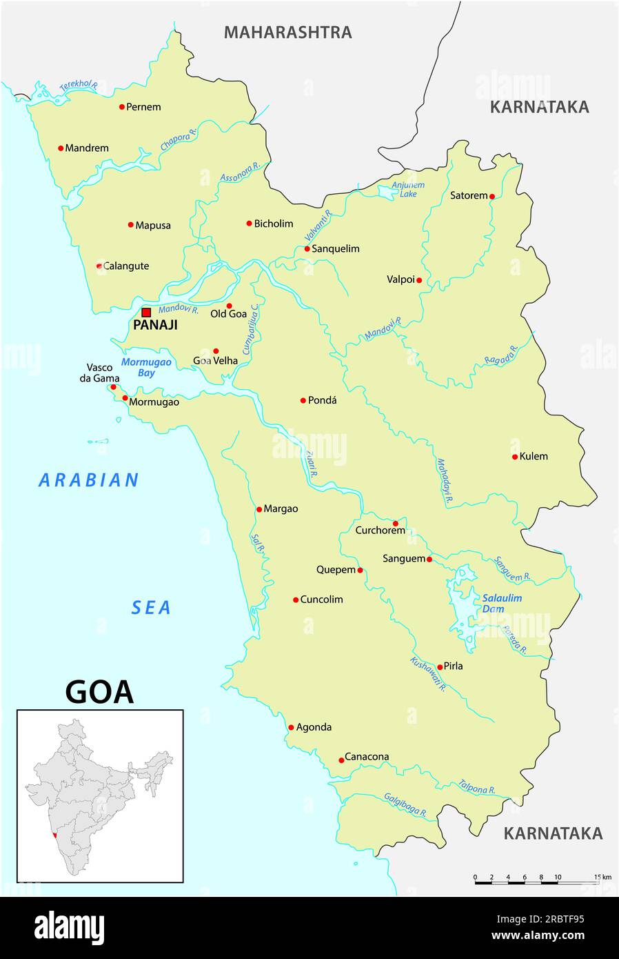 Vector map of the Indian state of Goa Stock Photo