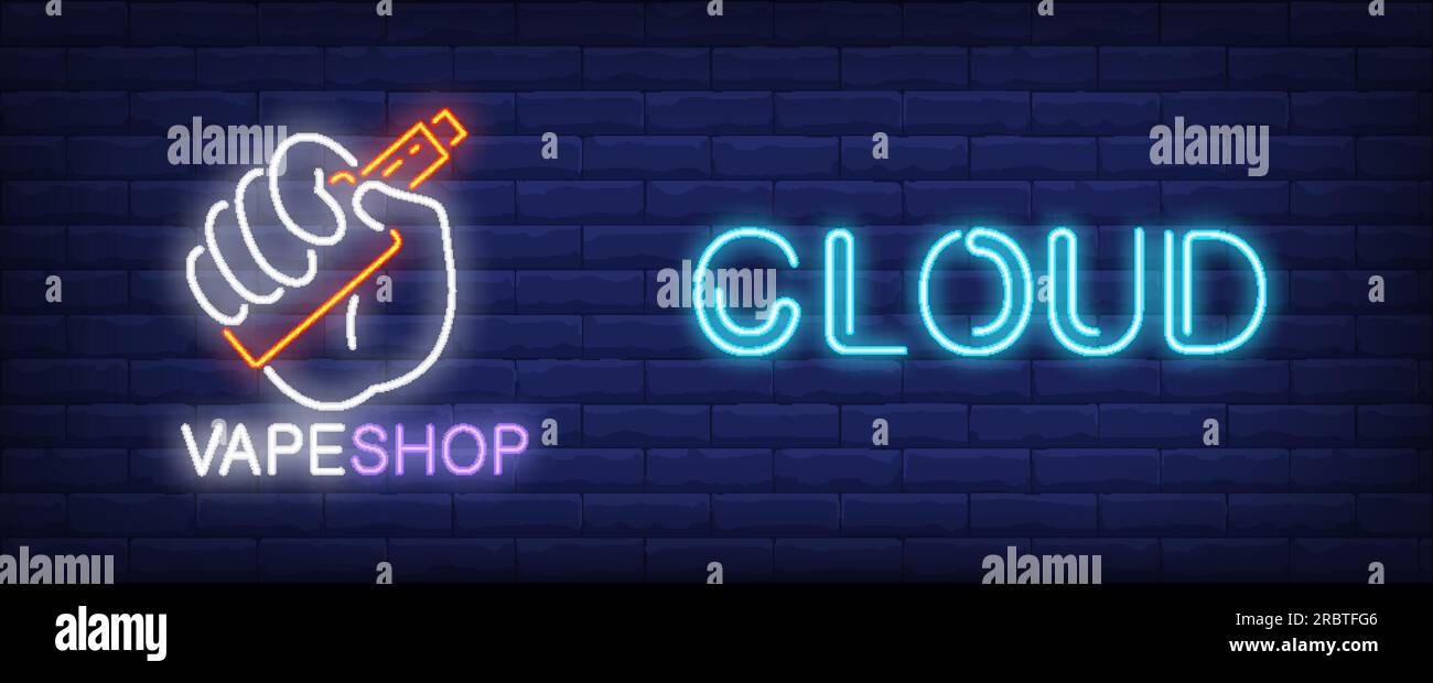 Vape shop cloud neon sign Stock Vector