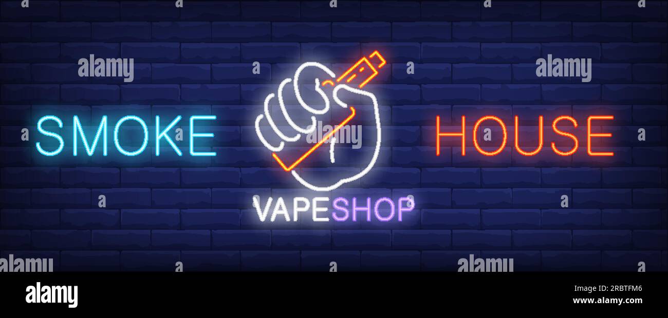 Smoke house vape shop neon sign Stock Vector