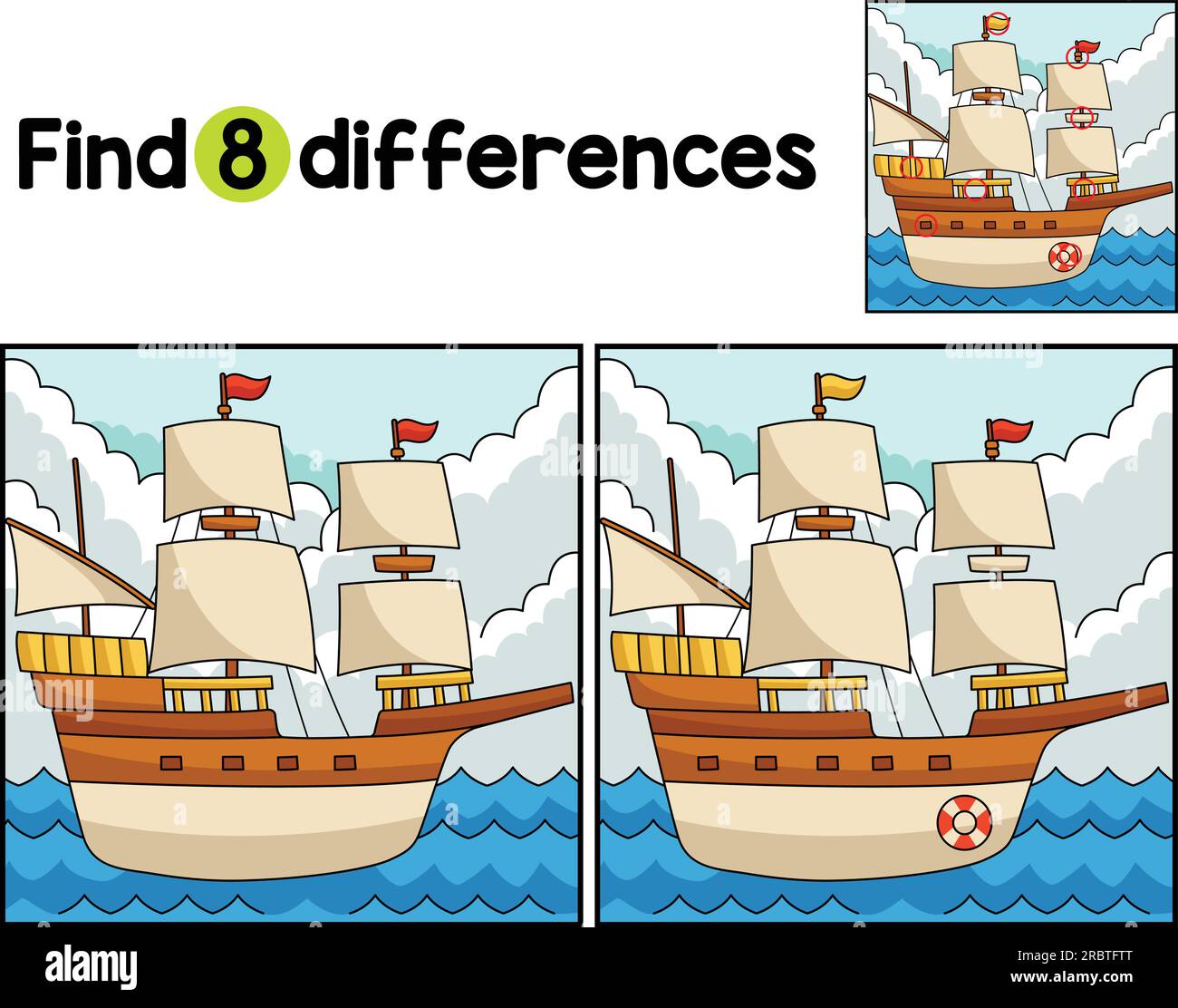 Thanksgiving Pilgrim Boat Find The Differences Stock Vector Image & Art ...