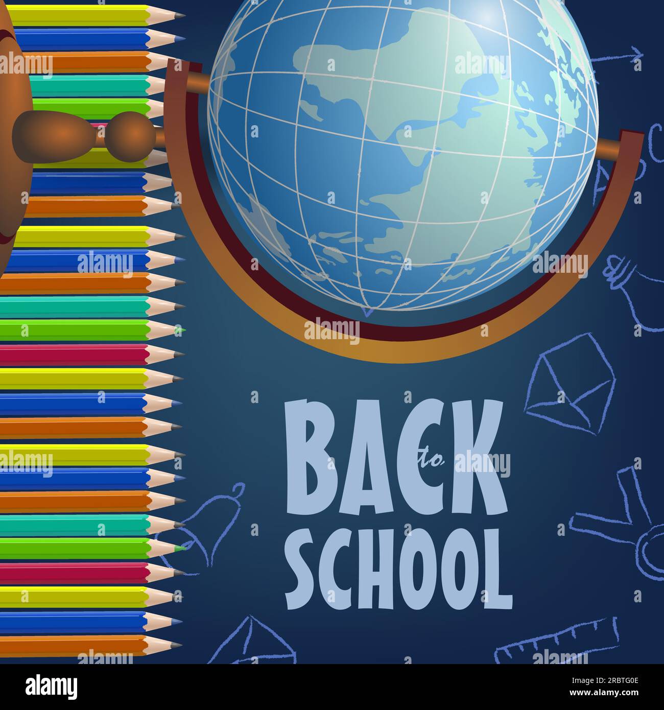 Back to school poster design with colored pencils, globe Stock Vector ...