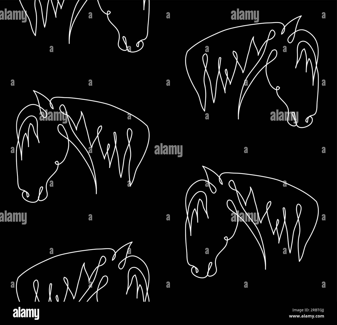 Vector seamless pattern of one line horse head Stock Vector