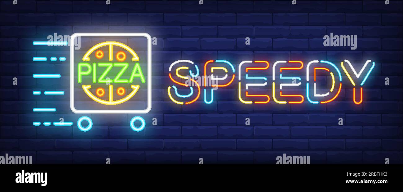 Speedy pizza neon sign Stock Vector
