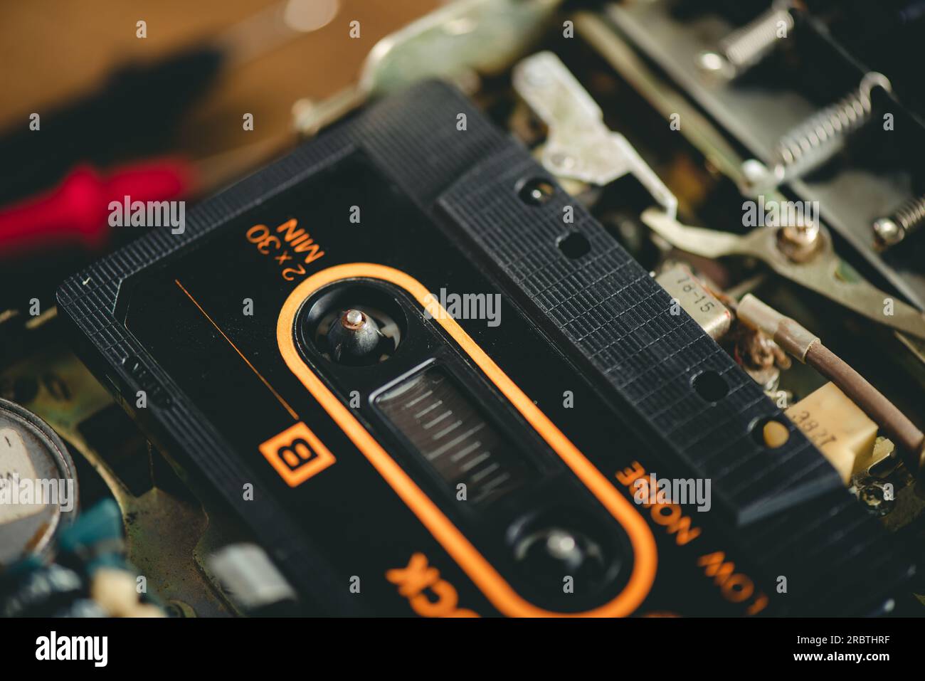 The vintage audio cassette tape, analog tape format for audio