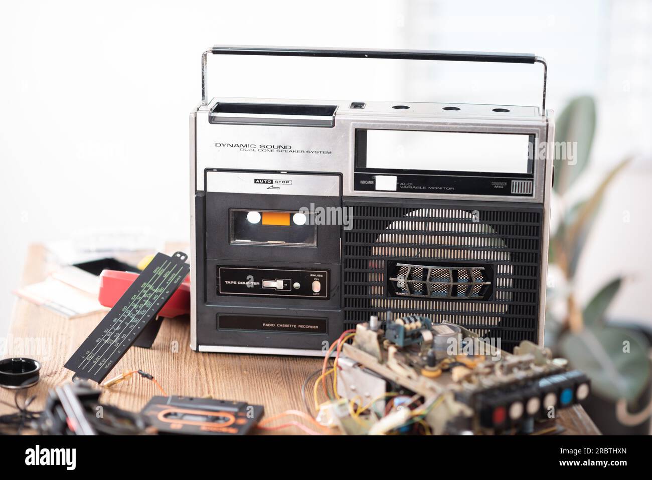 Vintage radio cassette recorder repair and restoration concept Stock